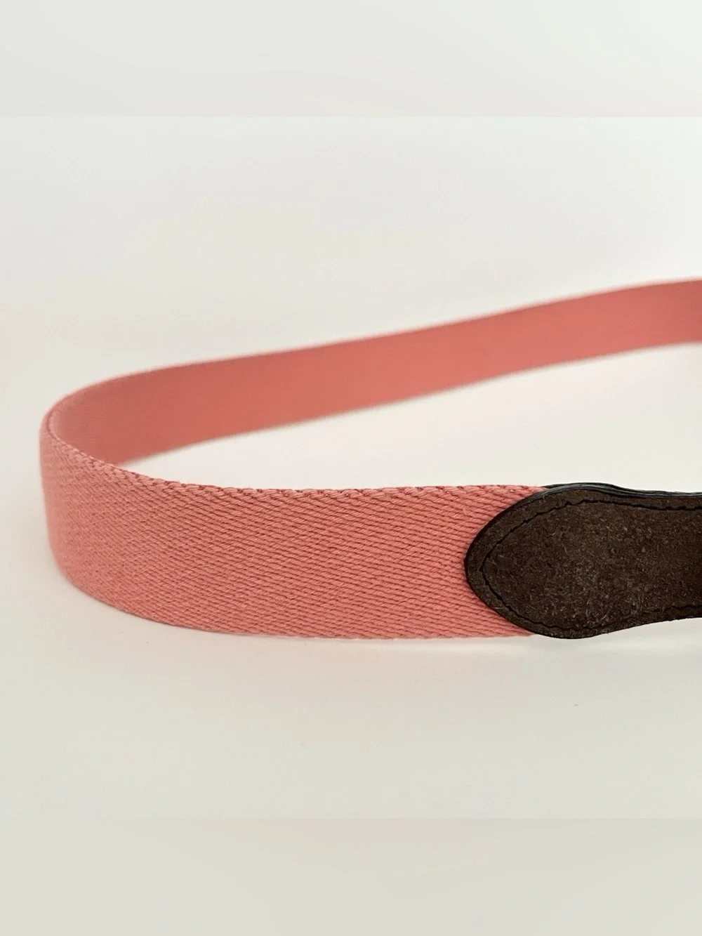 Matt Singer Men's Brown Suede Tip Belt Salmon Canvas Solid Brass Buckle Size 34
